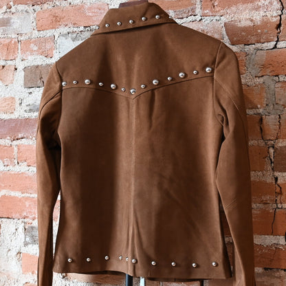 Schaefer ladies pecan studded suede jacket with zip front and Western yoke detailing