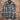 View of Pendleton men’s tall black and grey plaid wool board shirt with square hem