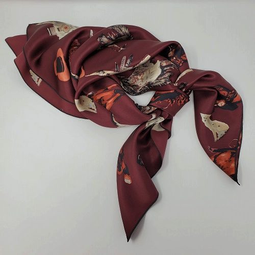 Cowboy Images Wild West burgundy charmeuse wild rag 36x36