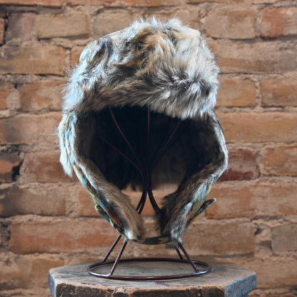 View of Pendleton Solstice Canyon trapper hat with wool shell and faux-fur ear flaps