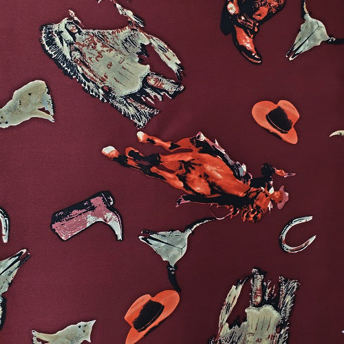 Cowboy Images Wild West burgundy charmeuse wild rag 36x36