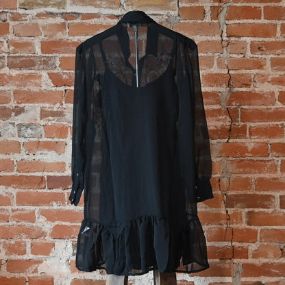 Mini Piper Western Dress with floral embroidery, sheer polyester overlay, and pearl snap closure