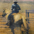 Rockmount Cowgirl in the Corral silk scarf, 36 × 36, Western scene by Terry Gardner