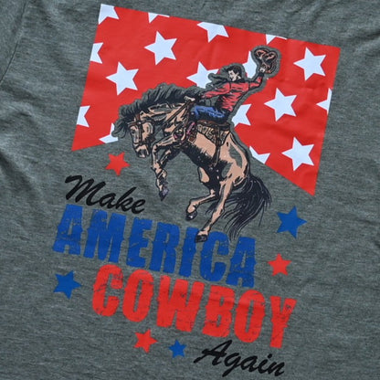 Heather Forest Green unisex tee with “Make America Cowboy Again” and stars graphic from 310 Ranch Life.