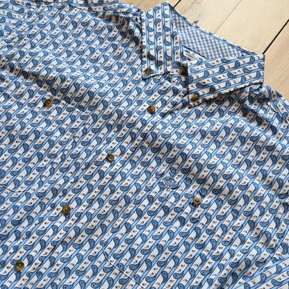 Wrangler George Strait baby blue paisley long sleeve button down shirt with two chest pockets