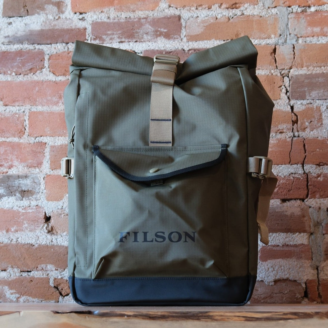 Filson All-Weather Backpack in Olive and Black.