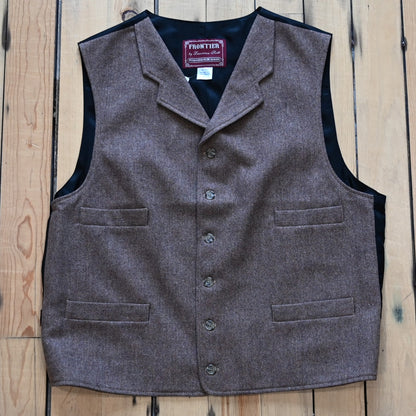 Frontier Men’s tweed stripe notch vest dark tan front view