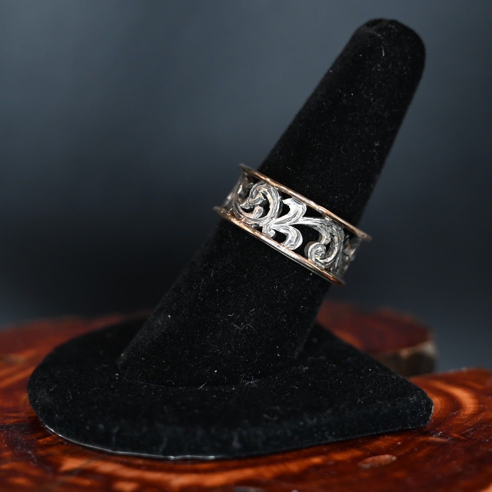 Vogt Hollow Valley sterling silver ring with filigree design and wire edge