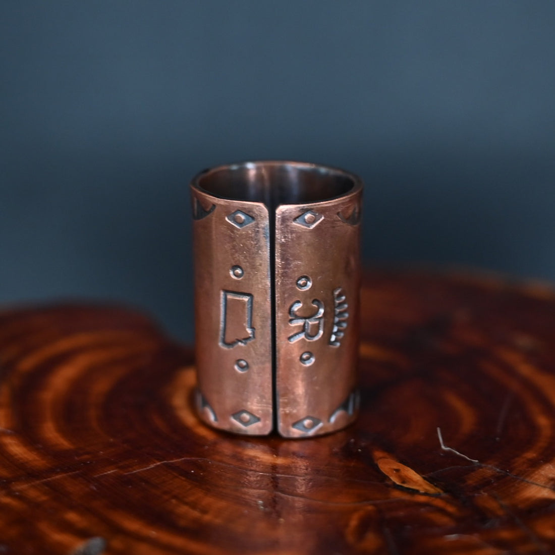 Calico Rose Wild Horse Barrel copper scarf slide with rustic Western barrel design