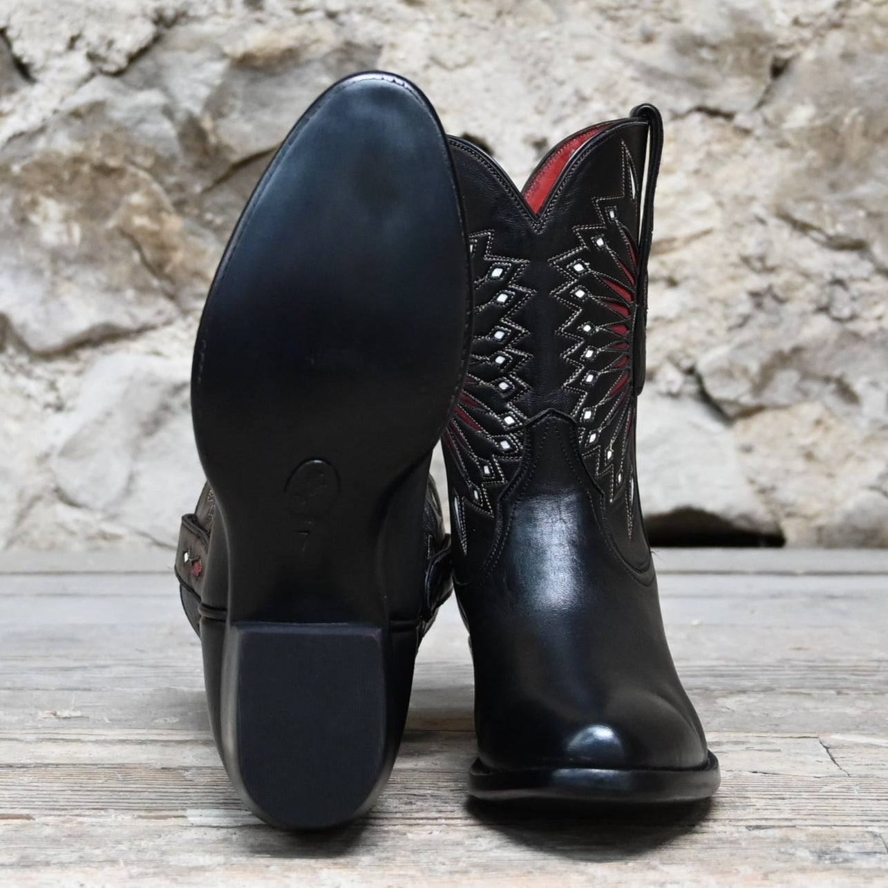 View of Stallion Ladies 9&quot; Peewee Boot – Black Calf with Moonburst Inlay &amp; 