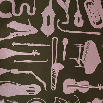 Cowboy Images 36x36 silk charmeuse wild rag in pink and brown with instrument print