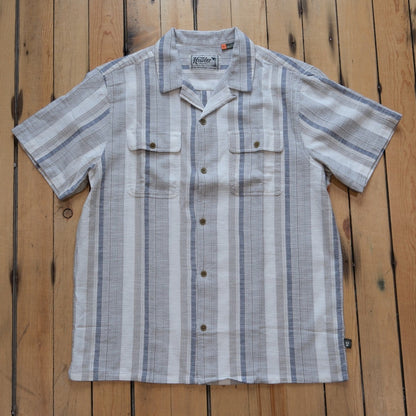 Howler Bros Shores Club Shirt in Old Bill Stripe: Limestone.