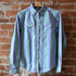 View of Schaefer ladies Marathon plaid Range Tek shirt with blue and green tones, mesh back vent, and snap pockets