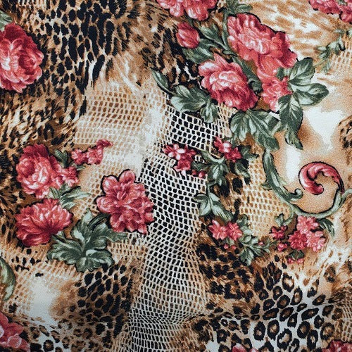 Cowboy Images Charmeuse Exotic Roses Wild Rag 36x36 with floral and leopard print