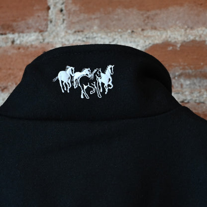 Schaefer ladies black wool arena jacket with Western yoke and two-way zipper