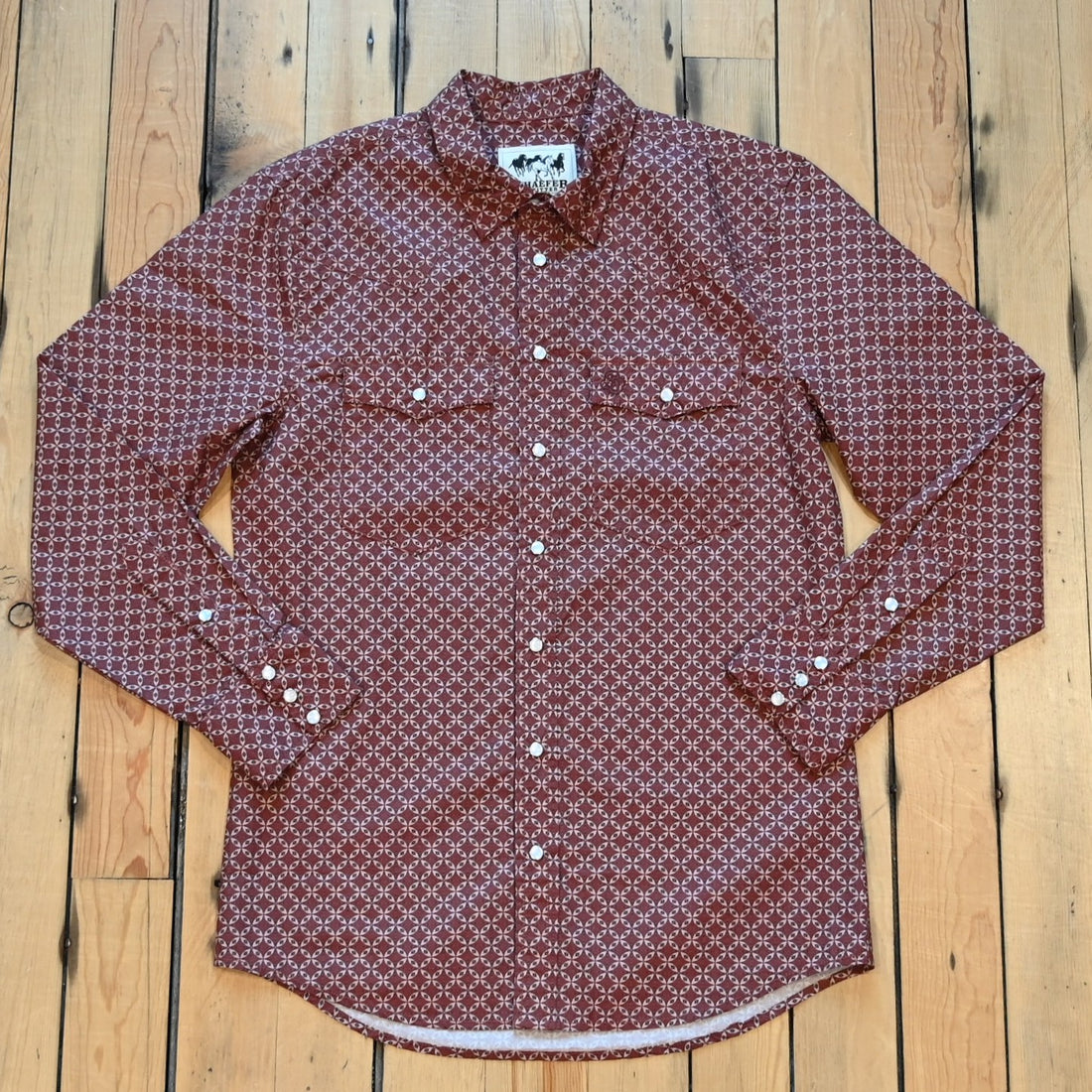 Rock Springs Grandstand Cotton Snap Shirt with pearl snaps, double chest pockets, Western yokes, and embroidered “SO” logo