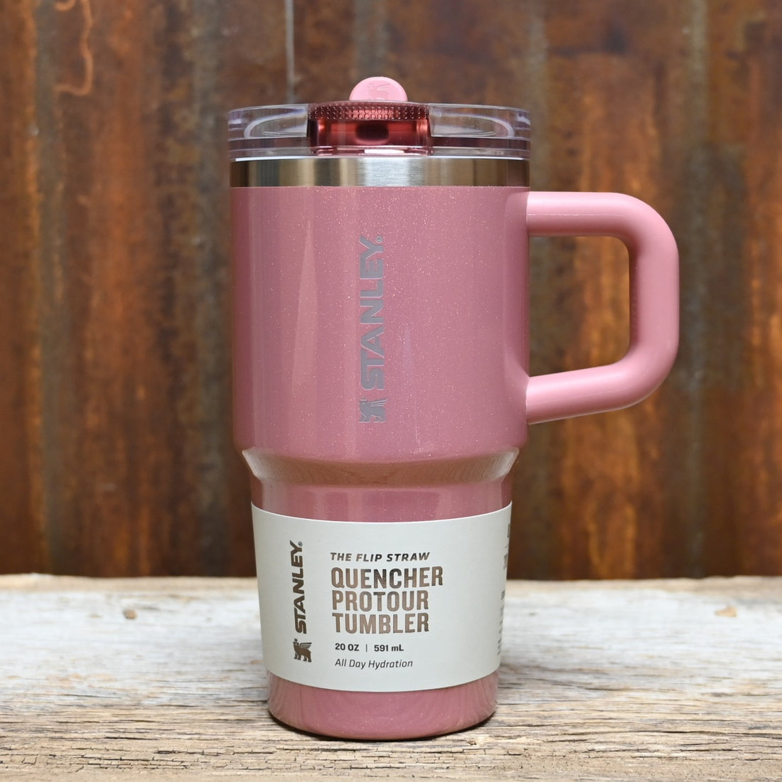 Stanley Quencher ProTour Flip Straw Tumbler 20 oz in Port Shimmer with flip straw lid, comfort-grip handle, and stainless steel body