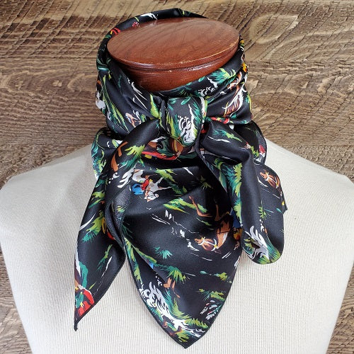 Cowboy Images Charmeuse Retro Cowboy Black Wild Rag 36x36