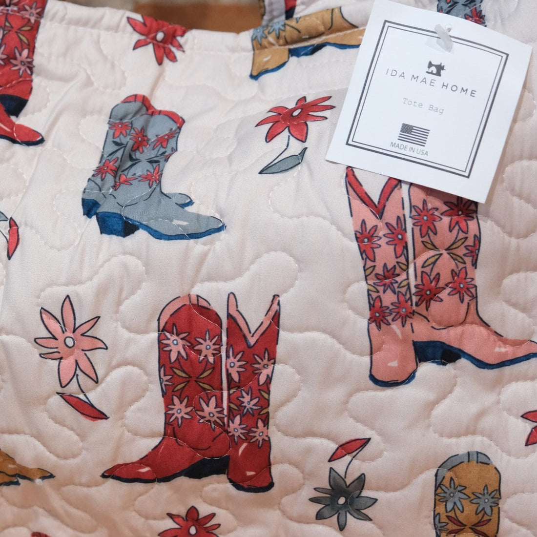 Ida Mae Home - Daisy Boots Linen Quilted Tote Bag