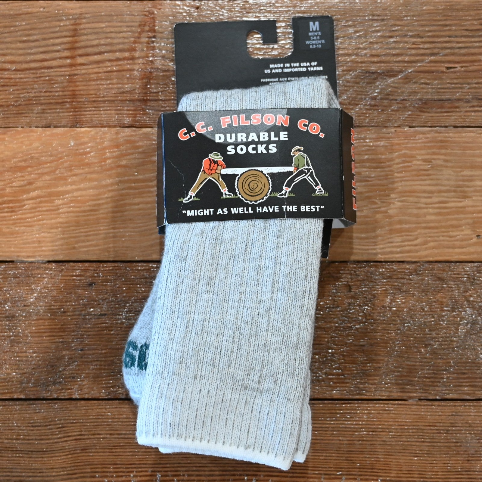 Filson heavyweight traditional crew sock in grey wool blend with cushioned footbed