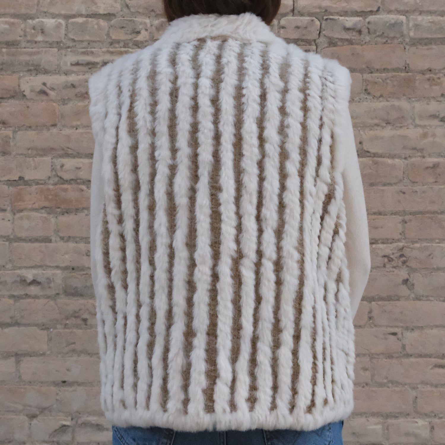 Morris Kaye beige reversible rabbit fur vest with silky exterior