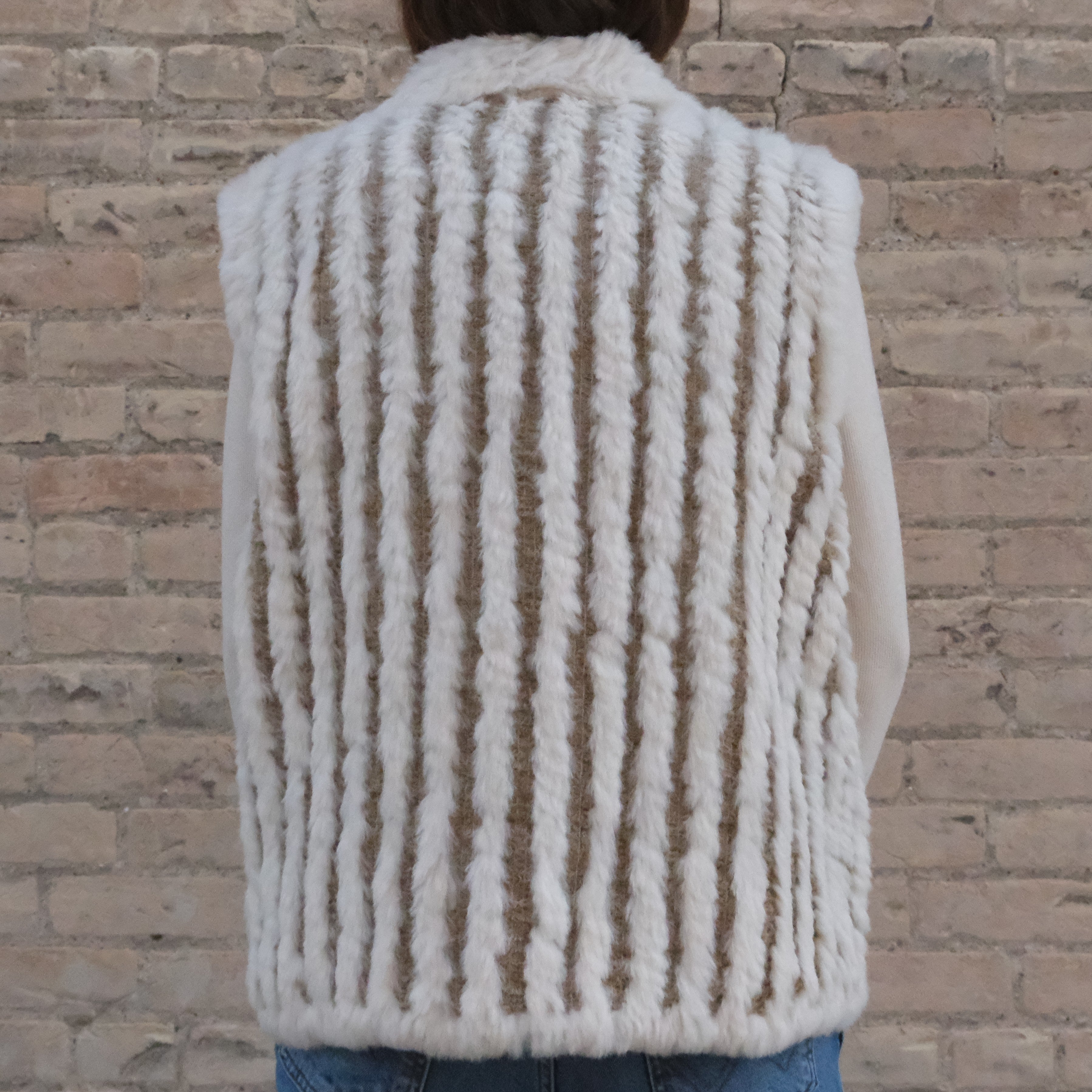 Morris Kaye beige reversible rabbit fur vest with silky exterior