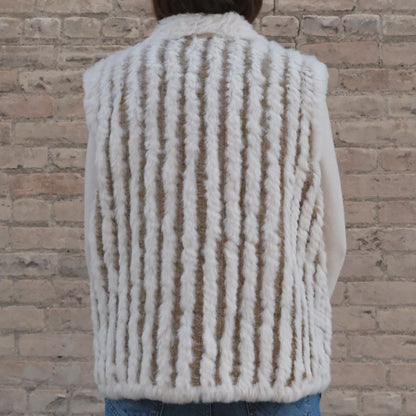 Morris Kaye beige reversible rabbit fur vest with silky exterior
