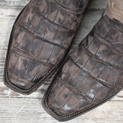 Lucchese Men’s 13-inch giant alligator leather boot in distressed chocolate with square toe and Western heel