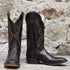View of Hondo 13" cowboy boot with brown volcano top, brown steer vamp, and medium square toe
