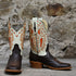 View of Hondo 11" cowboy boot with bone top, brown calf vamp, wide square toe, and pull straps