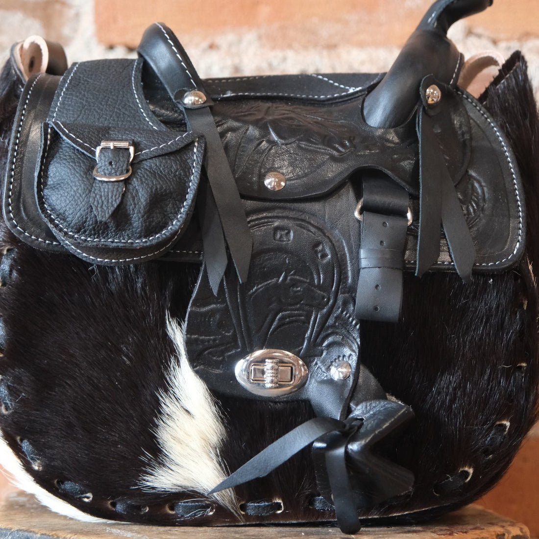 SouthBay Saddle Purse - Black Hair-on