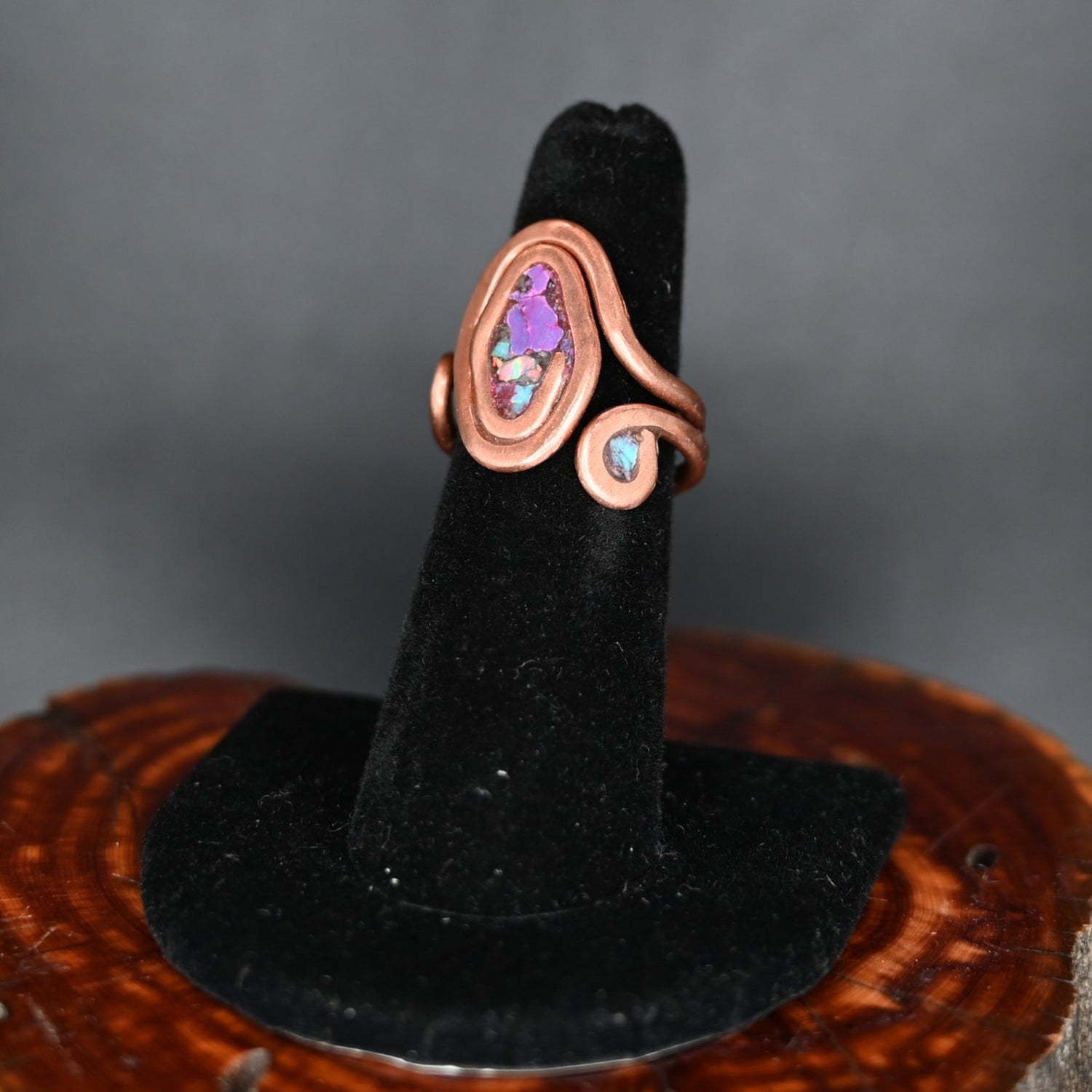 Jeanie Chadwick Jewelry Copper Custom Large Gem Ring with assorted gemstone centerpiece, handmade artisan design