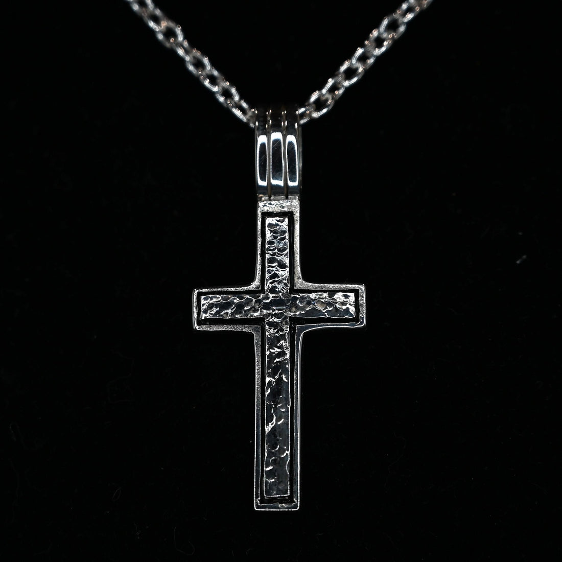 Vogt Silversmiths San Antonio Cross pendant in sterling silver, hammered design