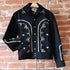 View of Rockmount vintage black gabardine bolero jacket with embroidery and snaps