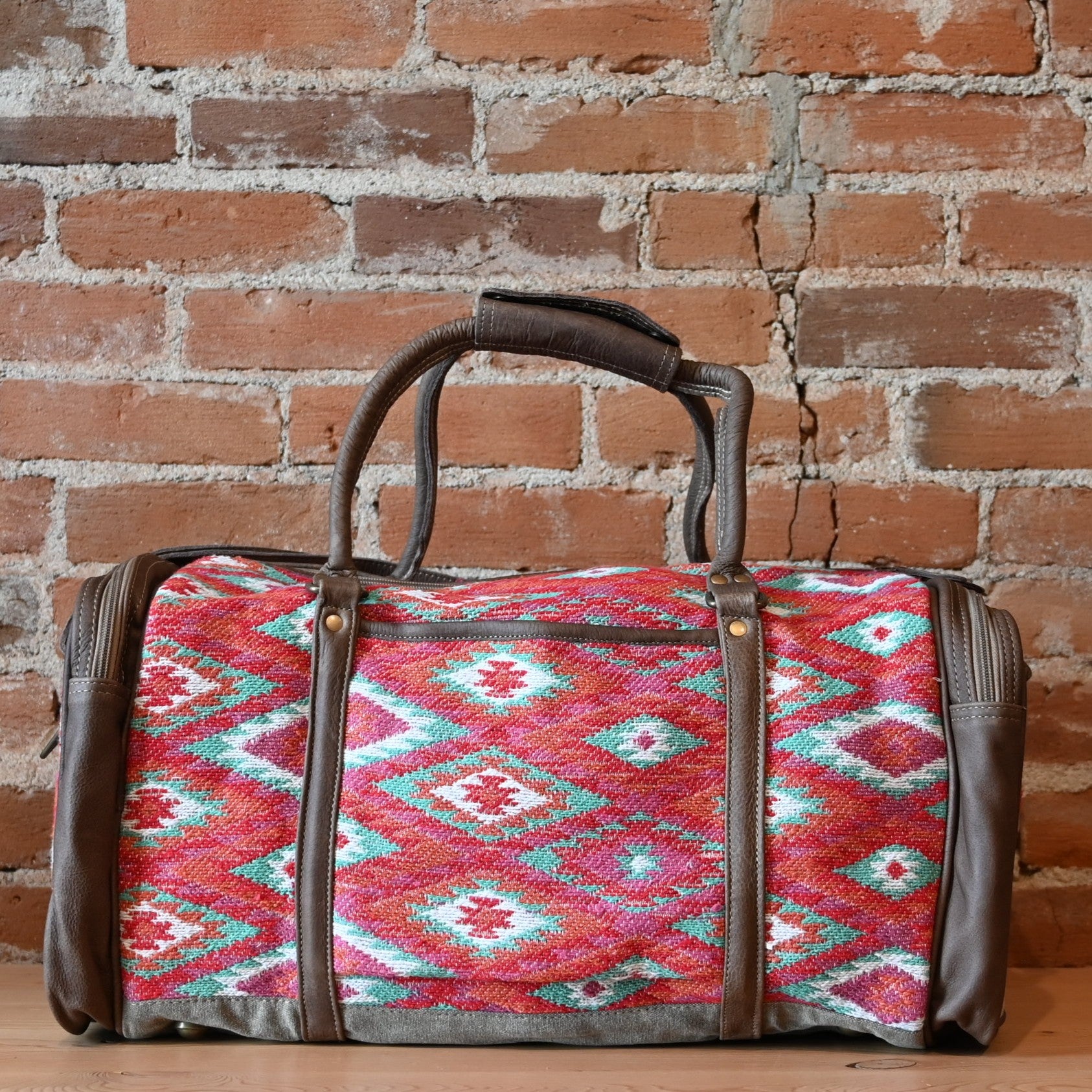 Myra High Trails Western duffle bag in woven canvas and leather