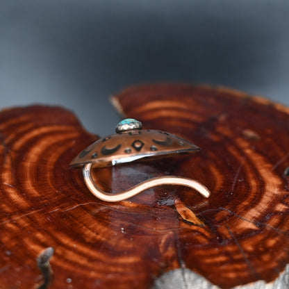 Calico Rose copper ponytail cuff with 6mm Kingman turquoise stone, handmade in Montana