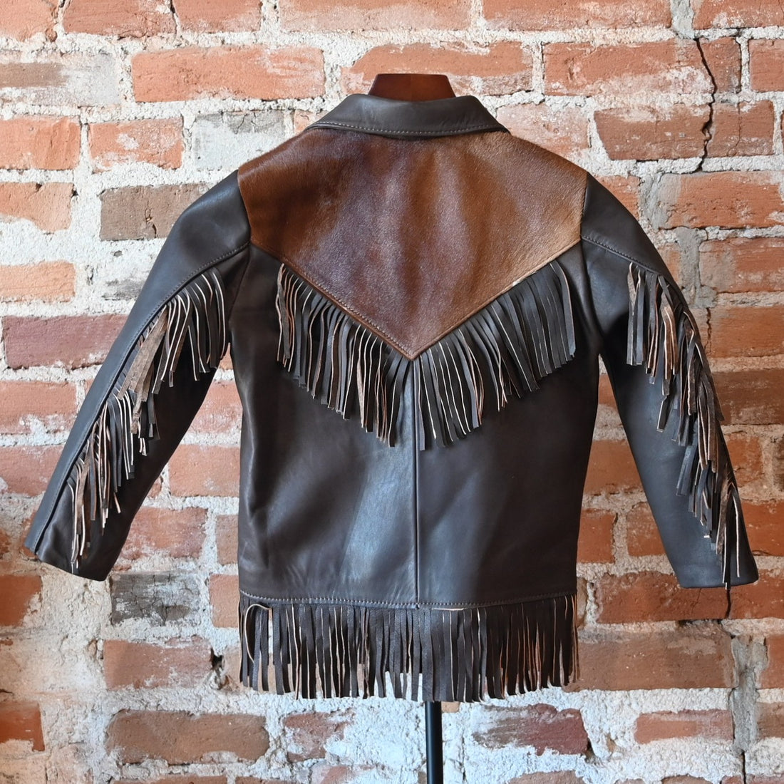 Southbay Leather kids leather jacket with hair-on hide trim, combo leather and hair-on design