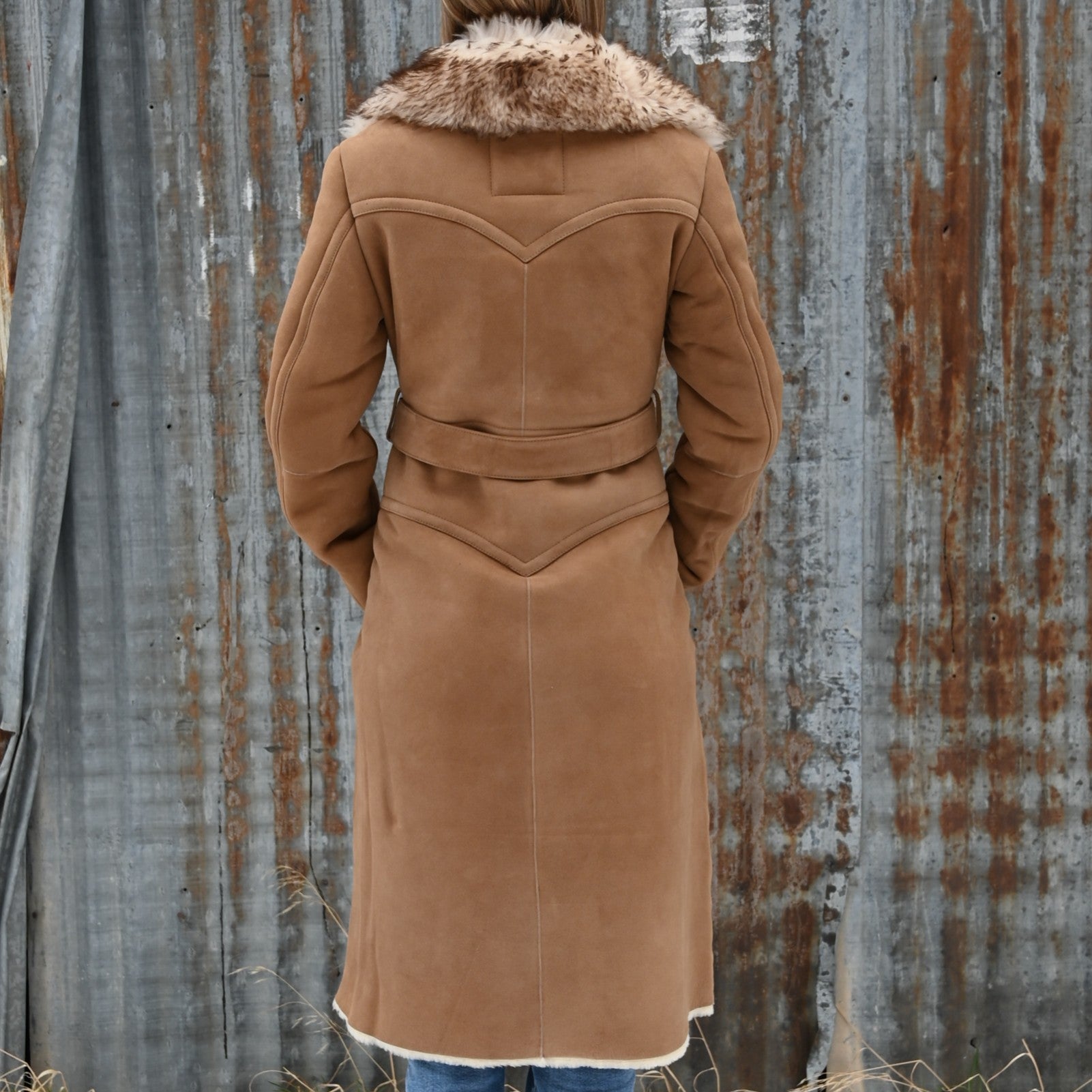 Schaefer Outfitter ladies long shearling coat full-length belted design