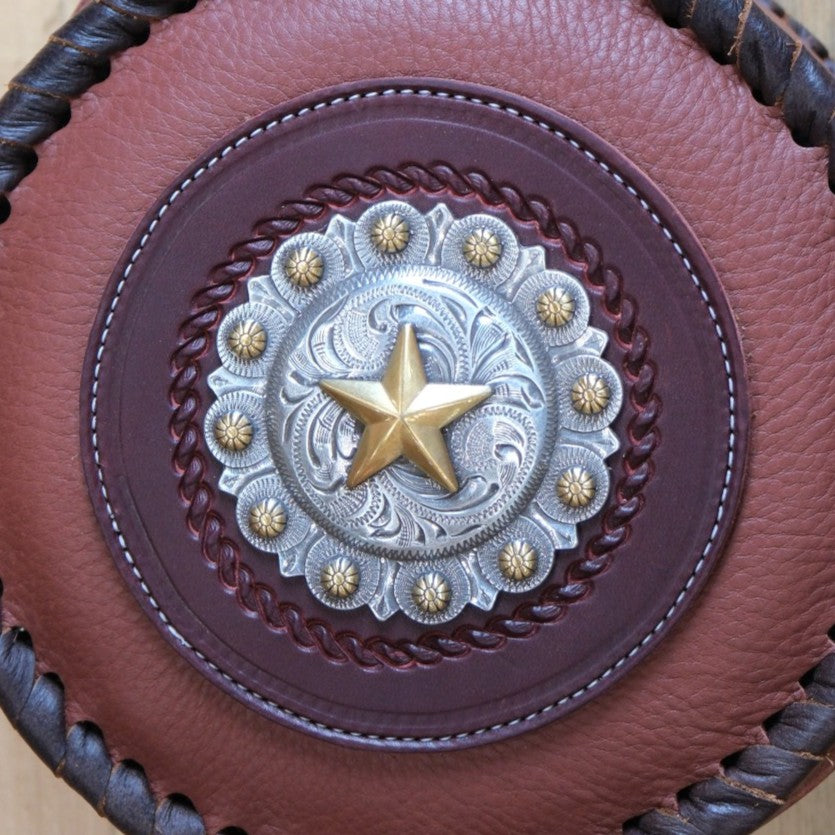 Rockin Y Saddlery leather canteen in dark brown.