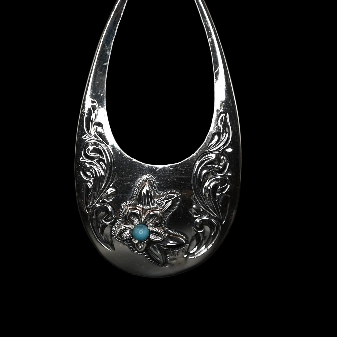 Vogt Silversmiths turquoise blossom teardrop sterling silver earrings with turquoise center