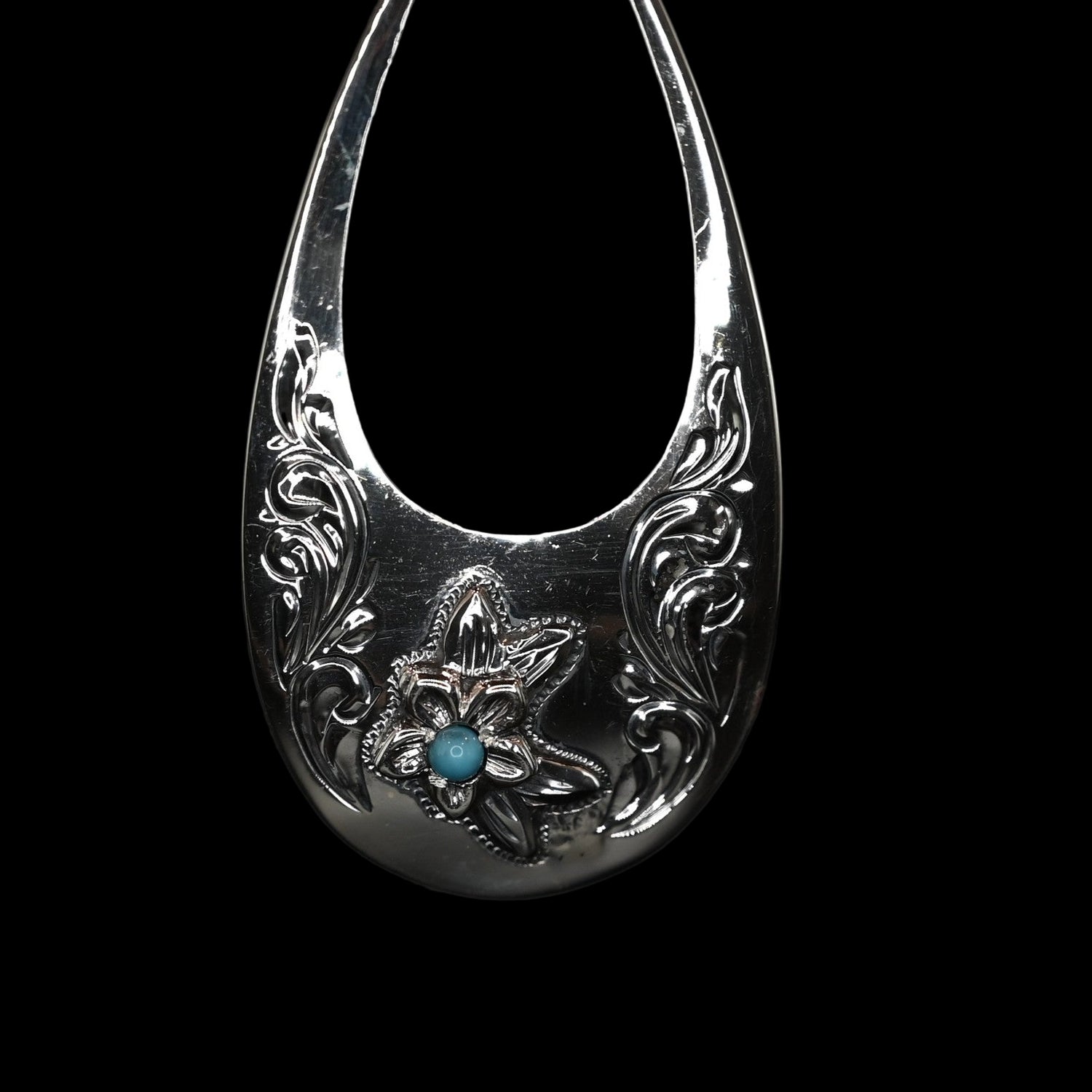 Vogt Silversmiths turquoise blossom teardrop sterling silver earrings with turquoise center