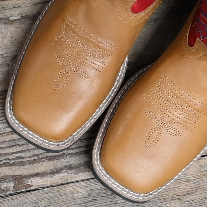 Smoky Mountain Barrett Boot with red shaft and tan vamp, square toe