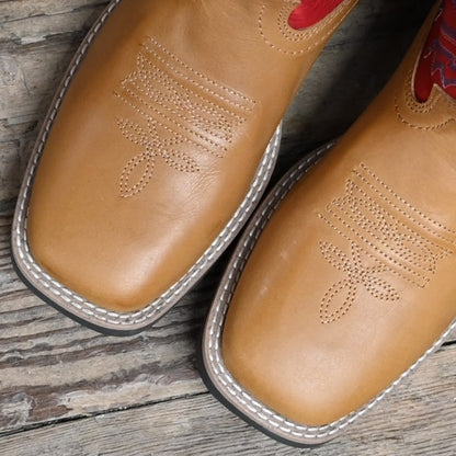 Smoky Mountain Barrett Boot with red shaft and tan vamp, square toe