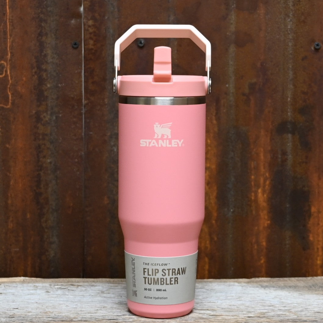Stanley 30oz IceFlow 2.0 Flip Straw Tumbler in Pink Mesa with integrated handle and straw lid.