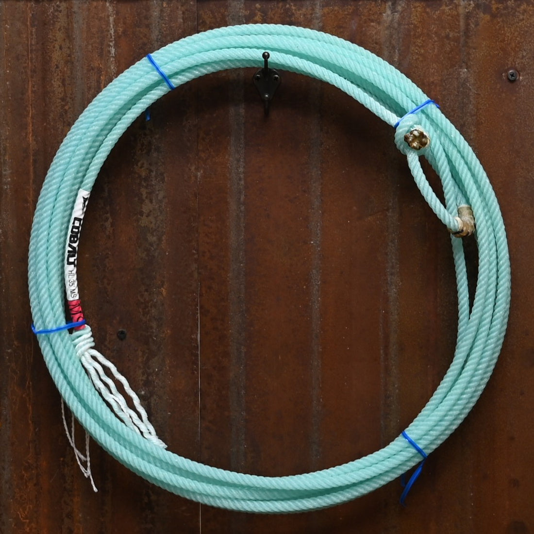 Fast Back Cobalt 35′ 4-strand heel rope in blue-aqua color with durable core construction