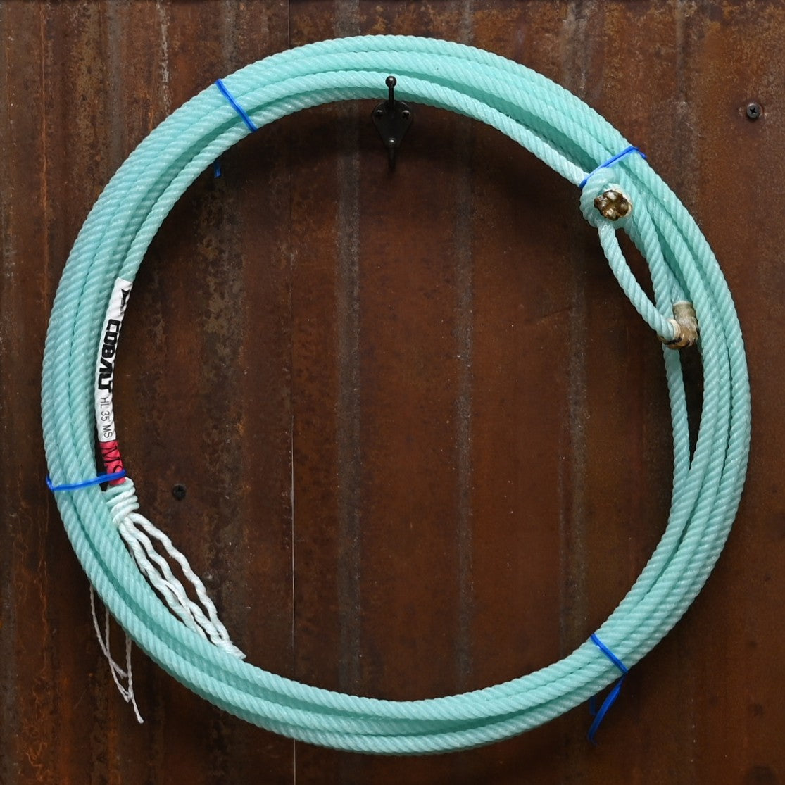 Fast Back Cobalt 35′ 4-strand heel rope in blue-aqua color with durable core construction