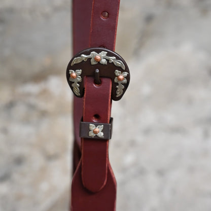 Split Ear Headstall with Brown Iron Buckle view of buckle close up