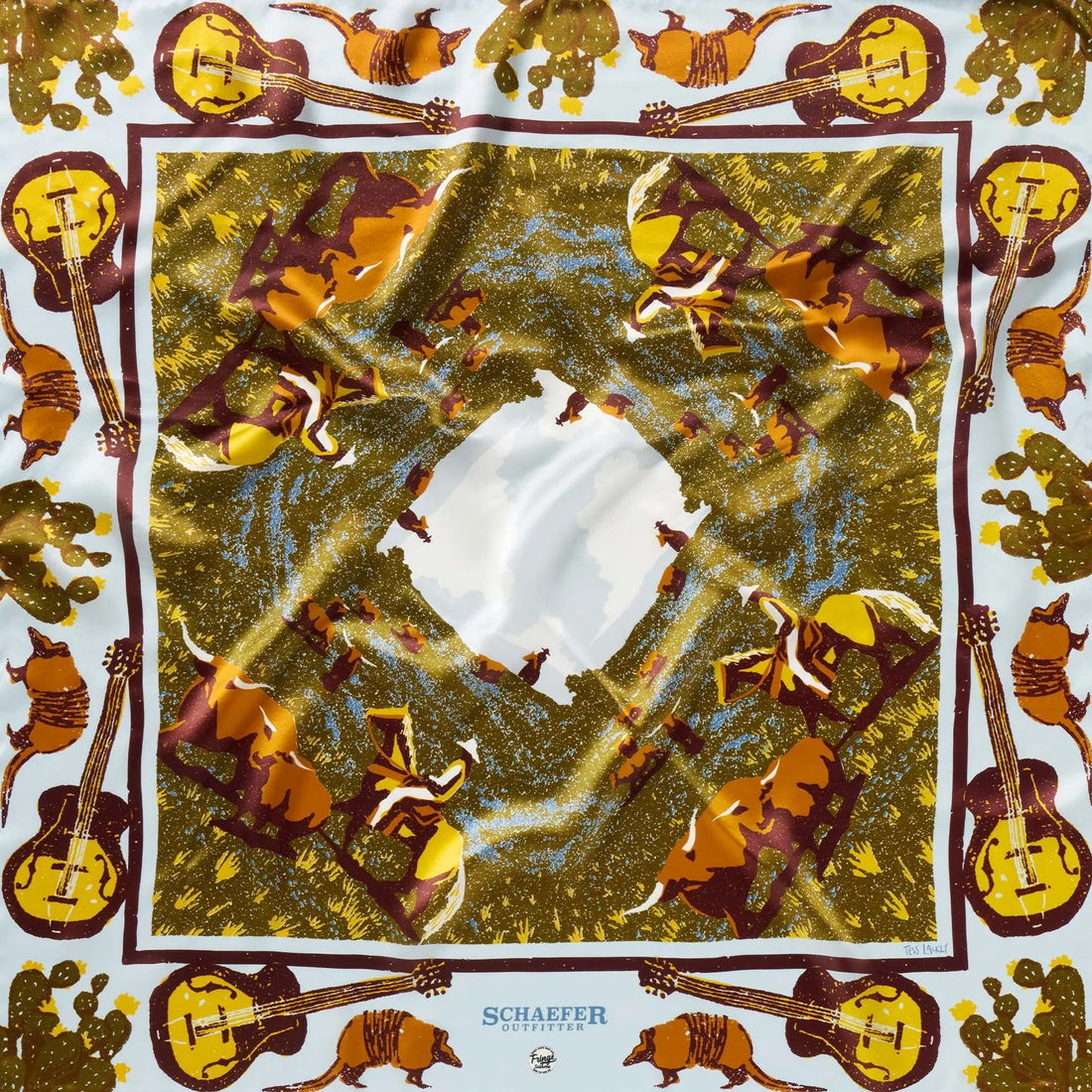 Schaefer Heritage Fort Worth silk wild rag 36x36 with Western-inspired pattern