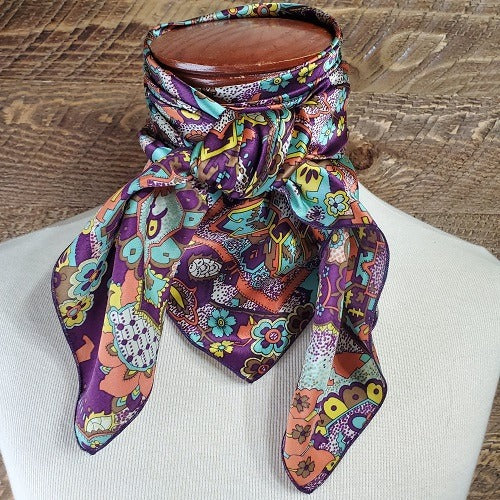 Cowboy Images Busy Day plum charmeuse wild rag 36x36