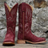 Hyer Augusta 13″ boot in burgundy roughout on shaft and vamp, square toe and leather heel